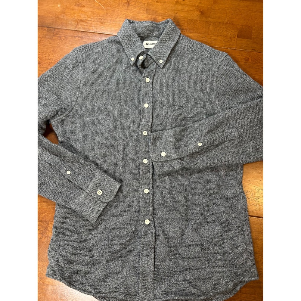Taylor Stitch Button Down Shirt Mens 38 Grey Waffle Knit Long Sleeve Pocket